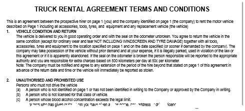 truck rental agreement contract sample 2