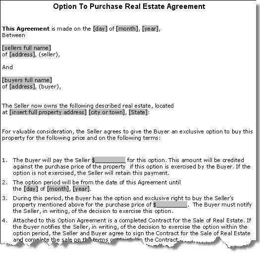 Option to Buy Real Estate Agreement sample