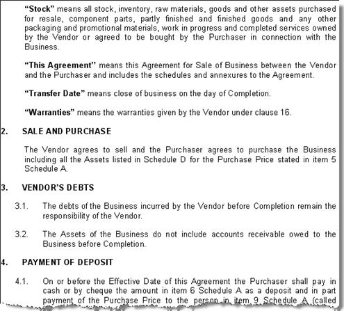 sale of business agreement sample 2